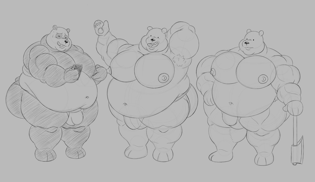 Just a sketch so far, seen one homie draw them, then a twitter mutual draw the bears from We Bare Bears. So I wanted to show my take on the bears, yes I do have an ideal body type for each of them and yes I love these goobers :3