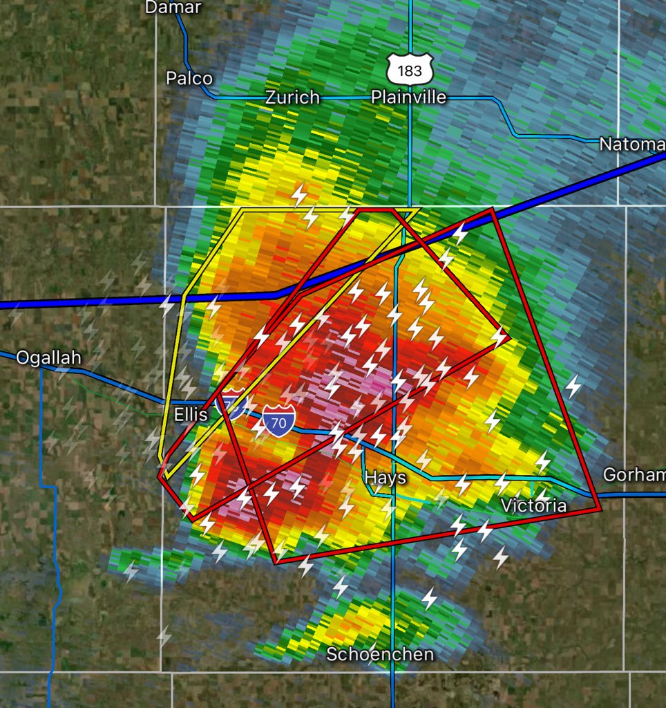 HAYS, KS! Take cover immediately! A #tornado warning is in effect including risk of wind-driven baseball size hail!