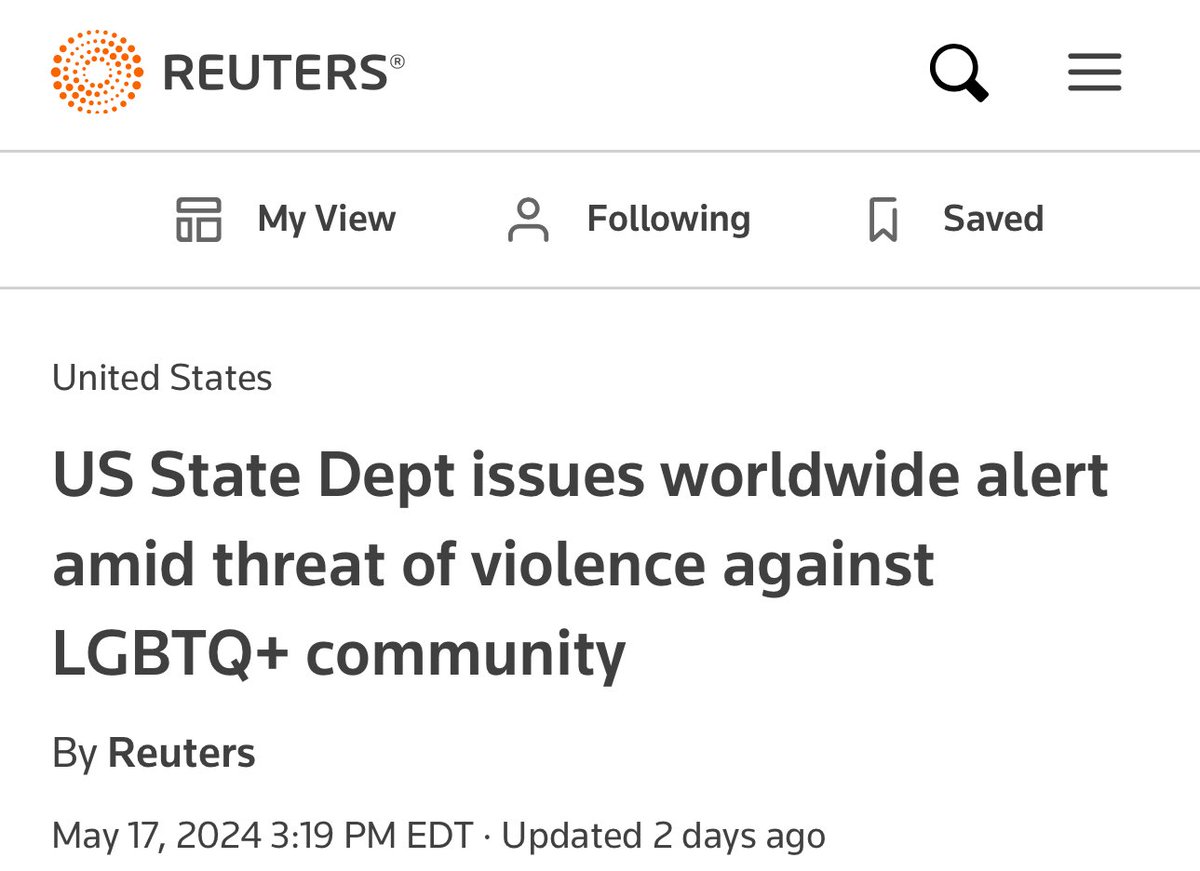 Incredible. Fox News published this article/headline (L ), which implies that the State Dept is warning all Americans overseas of a heightened risk of *random* violence against citizens. Reality: The warning is about *targeted* violence against LGBTQ events during Pride Month.