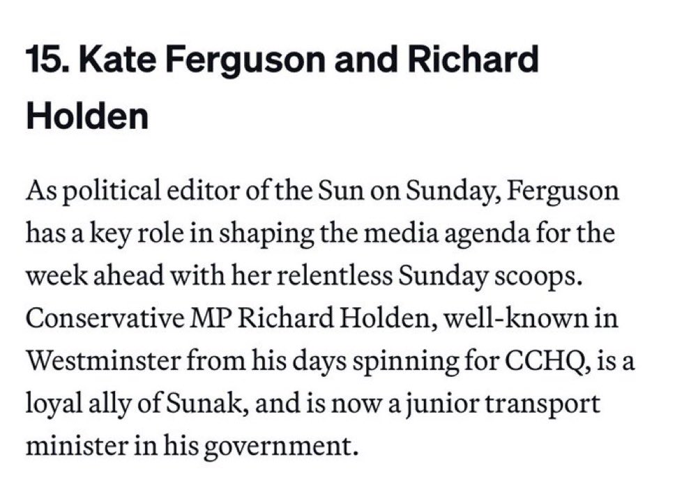 Political editor of The Sun, Kate Ferguson, who just posted a grim and invasive piece about Angela Rayner is reported to be in a relationship with Tory Party Chair, Richard Holden. Firstly, ew. Secondly, bit of a conflict of interest isn’t it? Free press my arse.