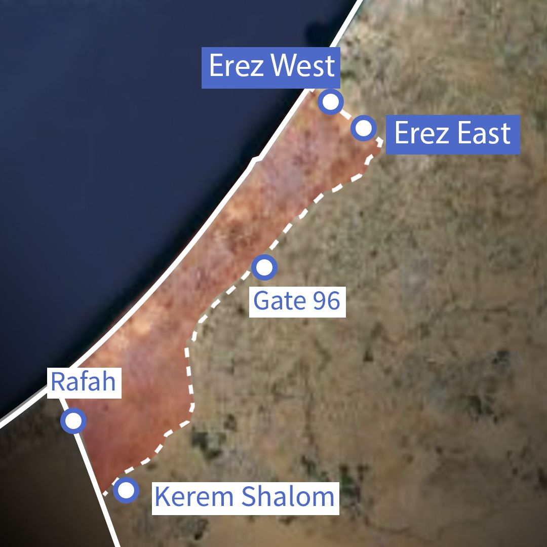 Crossings into northern Gaza: In order to maximize aid going into Gaza in general and to northern Gaza in particular, we've opened two crossings: Erez East and Erez West. Every day, one of these crossings is open to ensure a continuous flow of aid into northern Gaza. These two