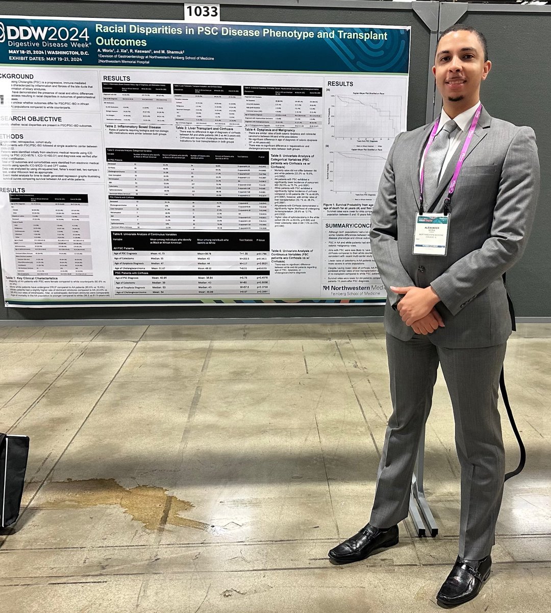 Very honored to share results about racial disparities in PSC @DDWMeeting 👉🏼 Similar mortality rates between both groups 👉🏼White patients are more likely to develop IBD, cirrhosis, and undergo liver transplantation 👉🏼Black patients are more likely to undergo re-transplantation