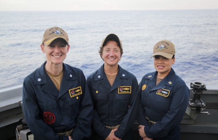 Commander Lynch (CO), Commander Lawton (XO), and Master Chief Oonyu (CMC). The all female triad of the USS Halsey, currently deployed in INDO-PACOM. America is grateful for these warriors and I am grateful they didn’t take career advice from NFL kickers.