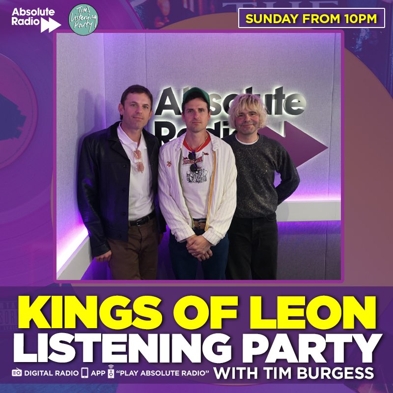 Our @KingsOfLeon @LlSTENlNG_PARTY starts on @absoluteradio in an hour