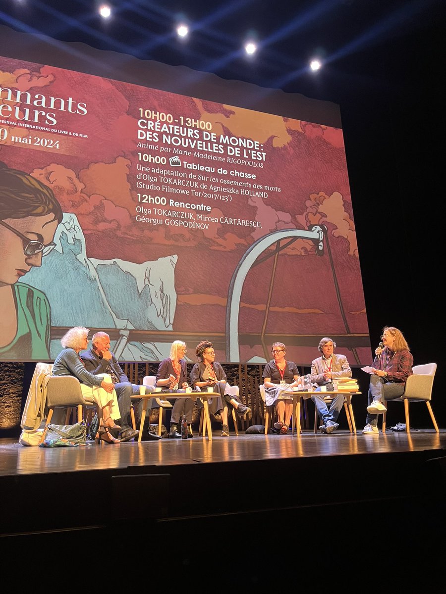 Laurence Laluyaux (@llaluyaux) on Twitter photo Olga Tokarczuk, Mircea Cǎtǎrescu and Géorgui Gospodinov talking about Central European literature together at the <a href="/FestivalEV/">Saint-Malo Étonnants Voyageurs</a> in Saint-Malo today - simply breathtaking. Olga Tokarczuk, Mircea Cǎtǎrescu and Géorgui Gospodinov talking about Central European literature together at the <a href="/FestivalEV/">Saint-Malo Étonnants Voyageurs</a> in Saint-Malo today - simply breathtaking.
