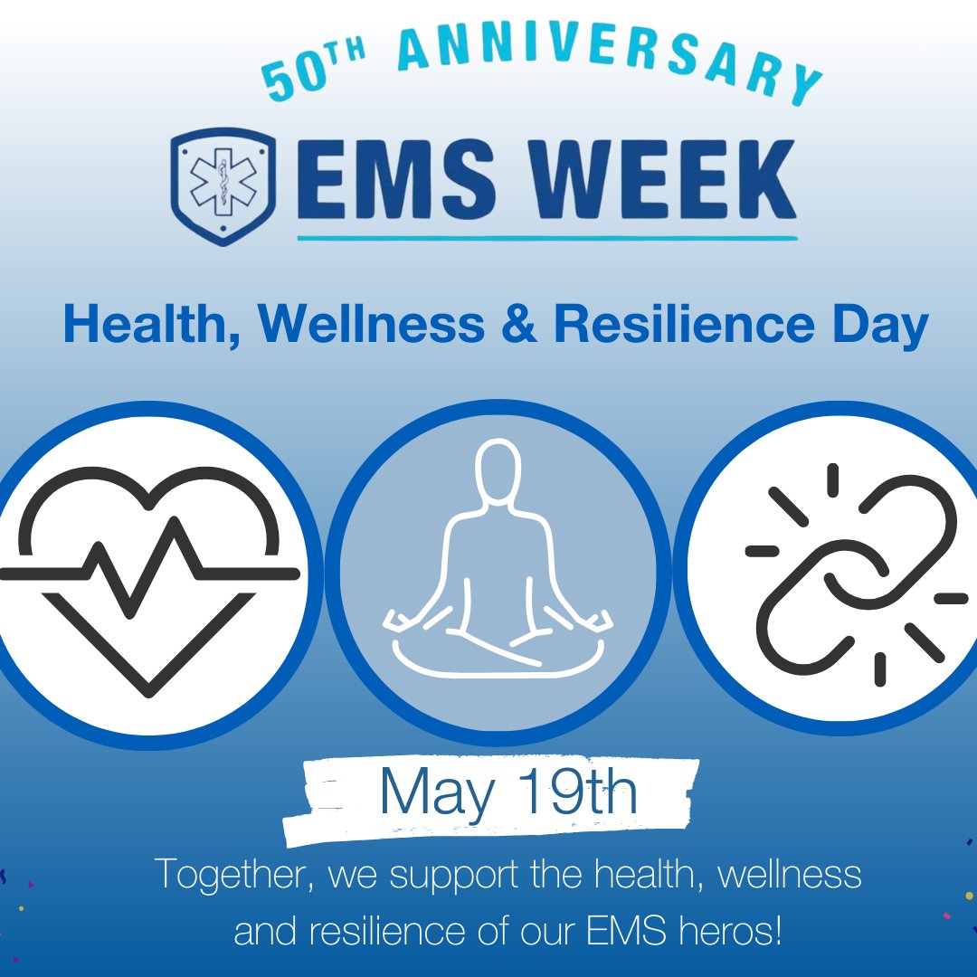 EMS week is here and its 50th anniversary celebration kicks off by recognizing Health, Wellness, and Resilience day. To our EMS heroes, your health matters and we support you! 👏