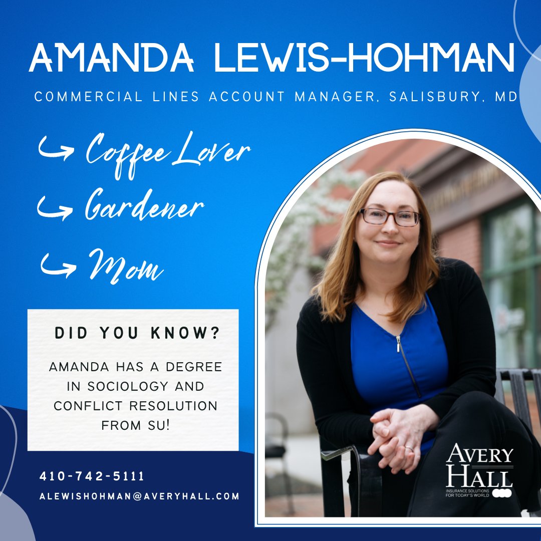 Meet Amanda Lewis-Hohman, an account manager in our commercial department! Amanda is a Mom ❤️, Gardener 🌷, and Coffee Lover ☕ Contact our team for your insurance needs at 410-742-5111 by call or text 📲 #meetourteam #coffeelover #gardener