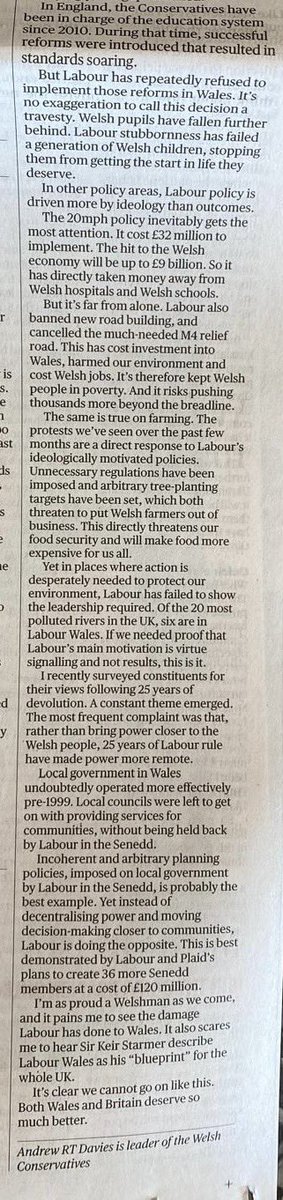 Devolution is now 25 years old. Throughout that time, Labour has been in power in Wales. I’ve written for the Sunday Times explaining why the people of Wales deserve so much better ✍️👇