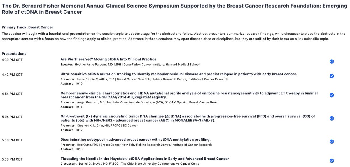 Daniel Stover, MD, FASCO (@stoverlab) on Twitter photo Already looking fwd to #ASCO2024!
Honored to discuss 4 great #breastcancer #liquidbiopsy abstracts w <a href="/hthrparsons/">Heather Parsons</a> <a href="/DFCI_BreastOnc/">Dana-Farberās Breast Oncology Center</a>:
*ā£Garcia-Murillas (#1010) <a href="/ICR_London/">The ICR</a>
*ā£<a href="/AngelZotano/">Angel Guerrero-Zotano, MD,PhD</a> (#1011) <a href="/GEICAM/">GEICAM - CĆ”ncer de mama</a>
*ā£Chia (#1012) <a href="/BCCancer/">BC Cancer</a>
*ā£Cutta (#1013) <a href="/ICR_London/">The ICR</a>
<a href="/OSUCCC_James/">The James</a> Already looking fwd to #ASCO2024!
Honored to discuss 4 great #breastcancer #liquidbiopsy abstracts w <a href="/hthrparsons/">Heather Parsons</a> <a href="/DFCI_BreastOnc/">Dana-Farberās Breast Oncology Center</a>:
*ā£Garcia-Murillas (#1010) <a href="/ICR_London/">The ICR</a>
*ā£<a href="/AngelZotano/">Angel Guerrero-Zotano, MD,PhD</a> (#1011) <a href="/GEICAM/">GEICAM - CĆ”ncer de mama</a>
*ā£Chia (#1012) <a href="/BCCancer/">BC Cancer</a>
*ā£Cutta (#1013) <a href="/ICR_London/">The ICR</a>
<a href="/OSUCCC_James/">The James</a>