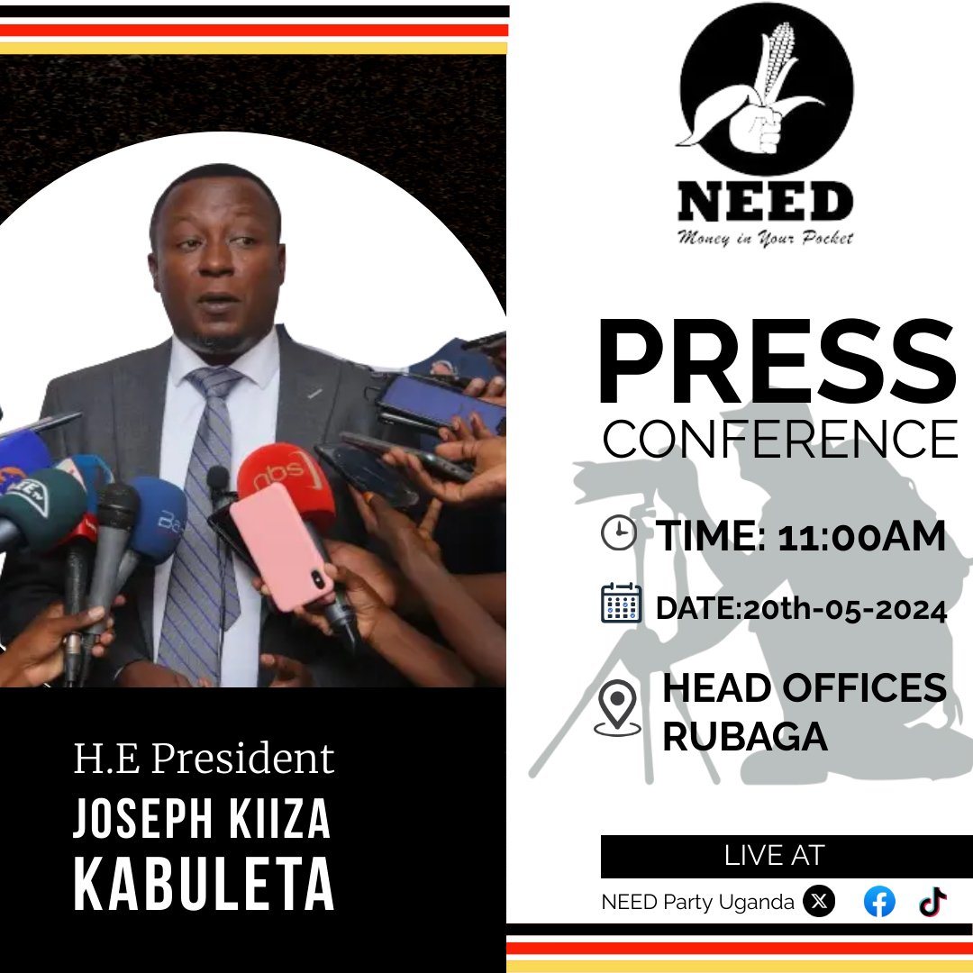 AubreyEdwine's tweet photo. Join the president and other NEED Party leaders live on all our major media outlets and social media channels tomorrow at 11:00AM. Tune in and catch up with us to know how new government policies will affect you now or in the future.
📍 Head Office, Rubaga.
#MoneyInYourPocket https://t.co/mdo4OqPc7J