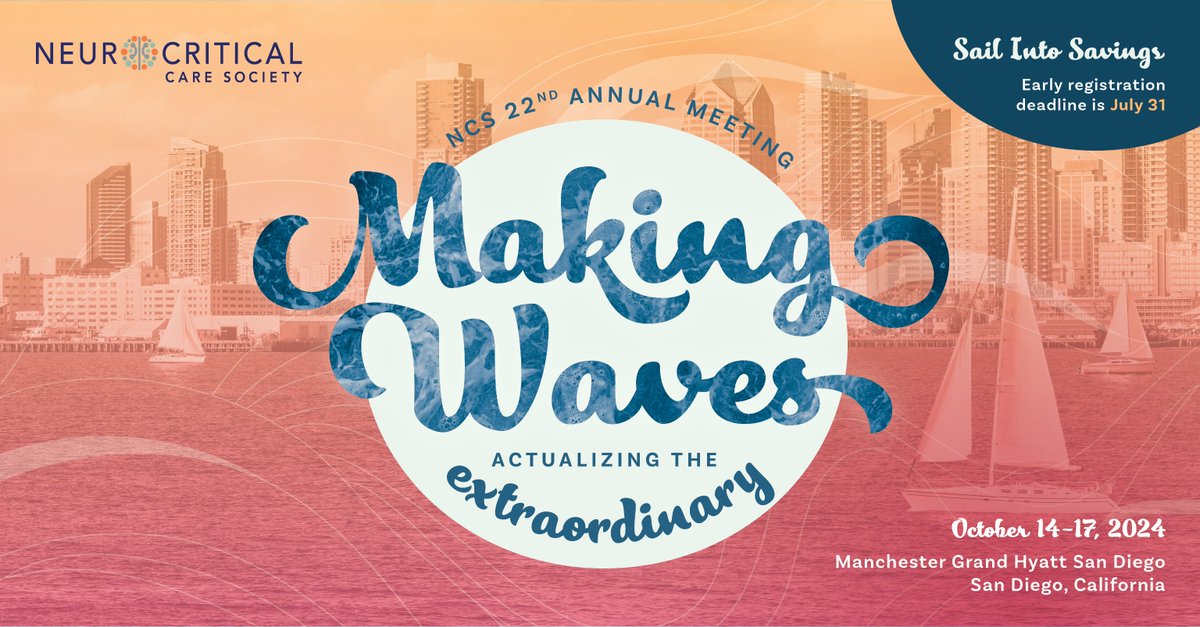 Registration is open for #NCS2024. This year's theme, Making Waves: Actualizing the Extraordinary, is representative of a meeting featuring the latest scientific breakthroughs and emerging innovations in neurocritical care. 🌟Register now: ow.ly/IriO50RxVoB