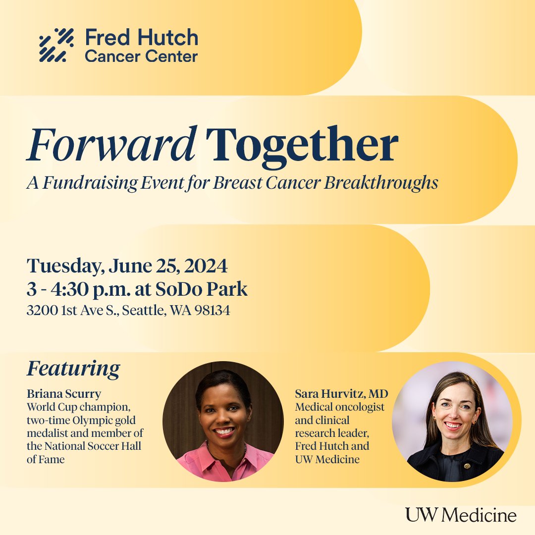 It takes a team to accelerate life-changing advances in #breastcancer care. Join us on Tuesday, June 25 for an afternoon of connection and inspiration, as we discuss the future of breast cancer breakthroughs at Fred Hutch and @UWMedicine. Register: bit.ly/44CVw8j