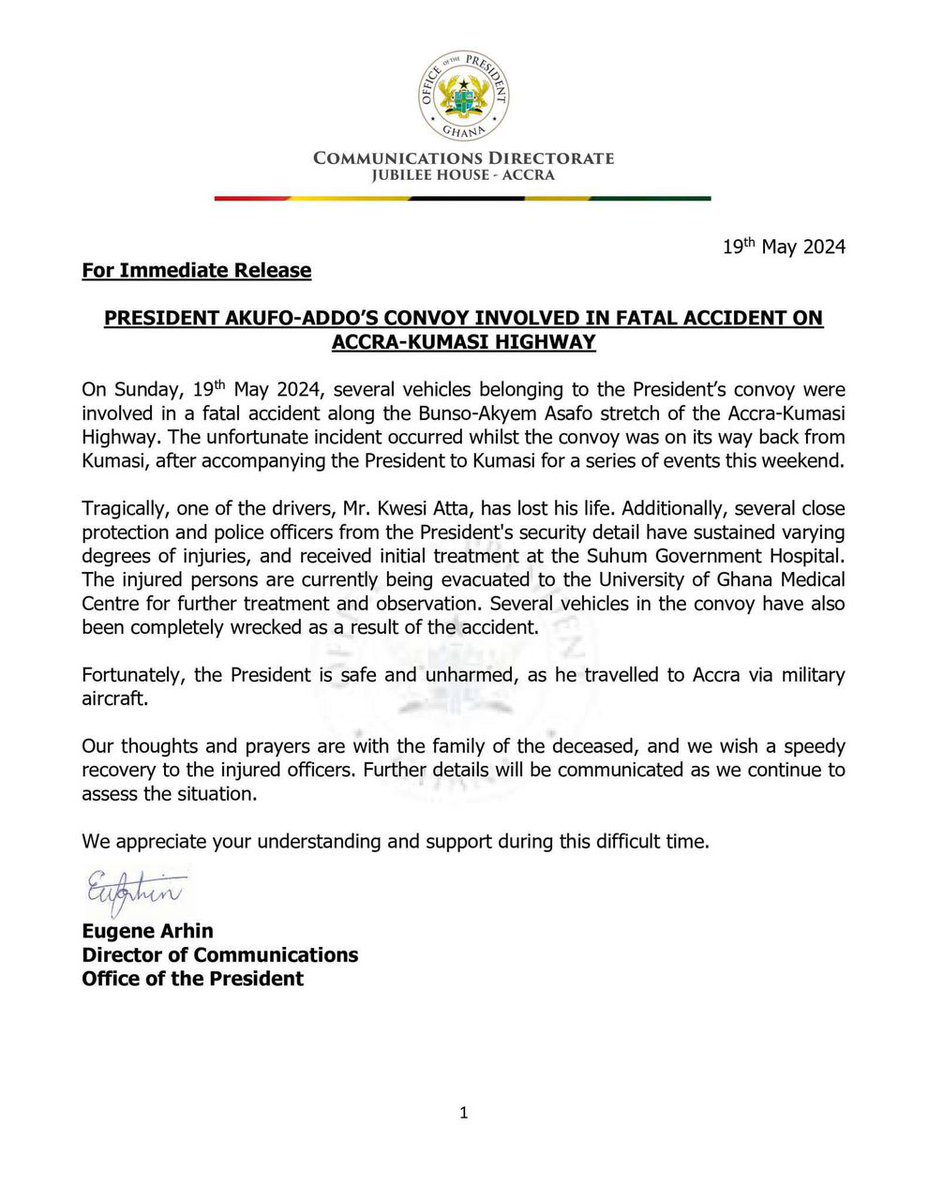 President Akufo-Addo's convoy involved in accident. #JoyNews