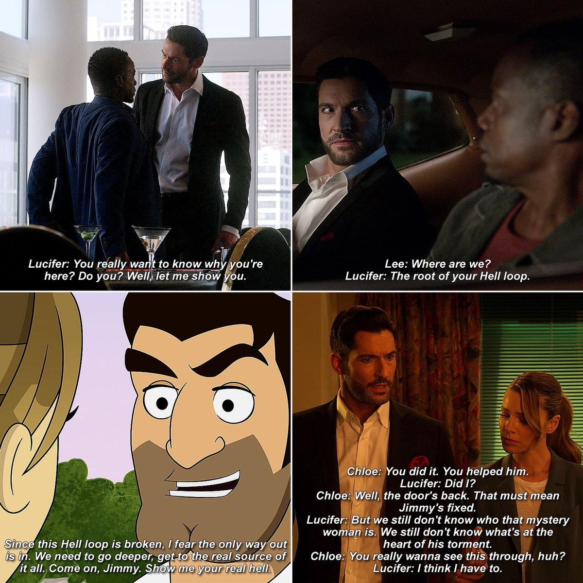 Been thinking, 5.01 and 6.03 discredit the "hell detectives" idea. It's canon that Lucifer can immediately take a soul to their real guilt. Not doing it, detectiving and trying to figure it out, just needlessly prolongs the soul's suffering 🤔