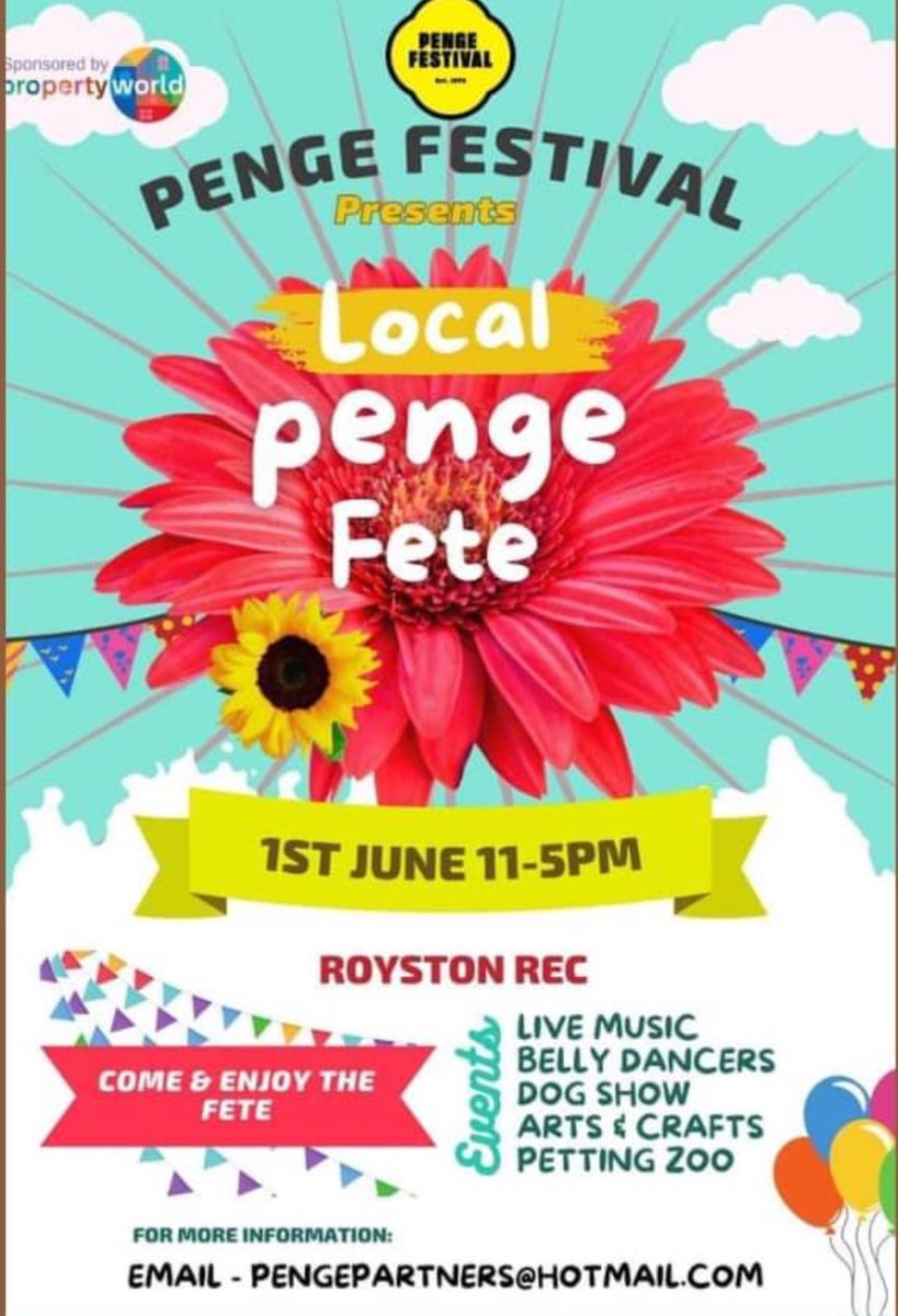 Countdown to Penge festival Fete - We are finalising our plans for the Opening Fete - thank you to all our amazing stall holders and Property World for supporting the festival 💛 @propertyworld26 @SE20Penge @thepengetourist