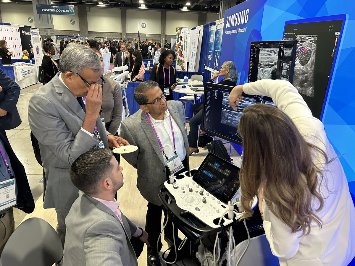 Exciting turn out for day 1 at the intestinal ultrasound live scanning in the exhibit hall. Join us for more ultrasounds tomorrow, if you were ever curious about IUS, come on over to the Booth #428 at #DDW2024 @KrugCleveland @iUSCAN @DDWMeeting