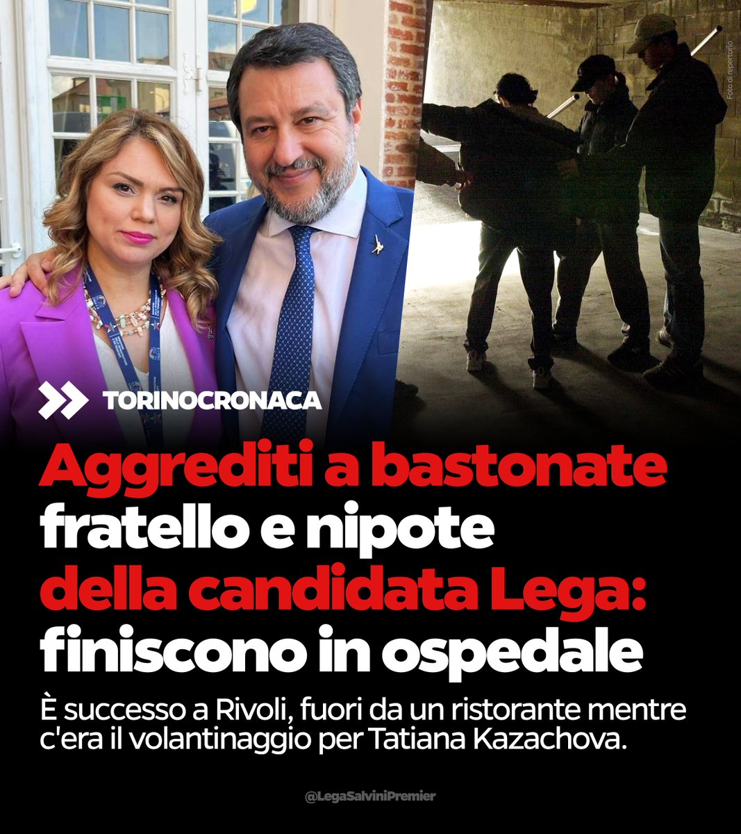 Due leghisti di Rivoli, di cui un minorenne, sono finiti all’ospedale dopo una violenta aggressione durante un volantinaggio. Ai feriti mando un abbraccio affettuoso. Purtroppo, gli episodi di intolleranza politica si stanno moltiplicando. Per l’ennesima volta, con