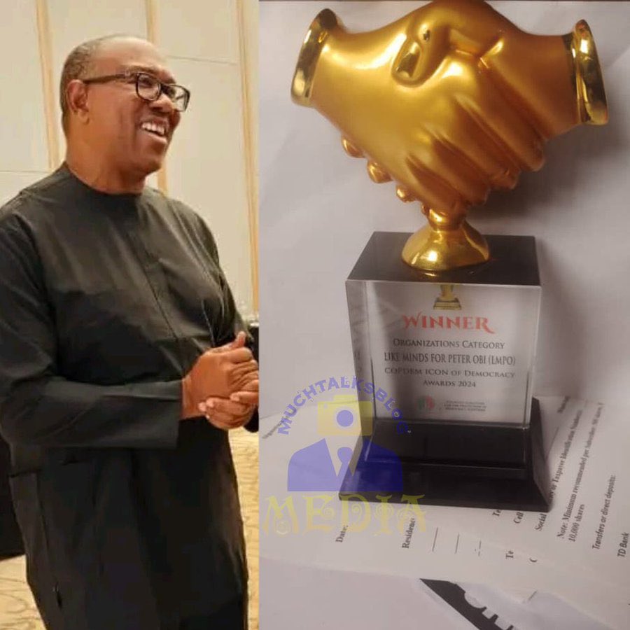HE Peter Obi was awarded with the Icon of Democracy Award at the Shehu Musa Yar'adua Centre for the celebration of his unwavering commitment to democratic values & principles by (COPDEM).