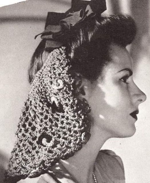 Snoods were crocheted, loosely fit hair nets women wore in the 1940s.