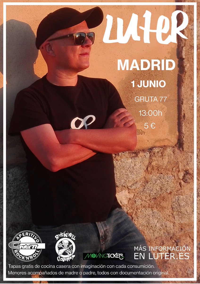De vez en cuando hay que dejarse ver. 

🎸 Acústico
🌍 #Madrid <a href="/gruta77madrid/">Gruta 77</a>
🗓️ Sábado 1 de junio
🕜 13:00
🥖 Aperitivo Rock n'roll 
🎟️ <a href="/movingtickets/">movingtickets.com</a>

#Luter #Acústico #Gruta77 #Aperitivo #Concierto #Directo