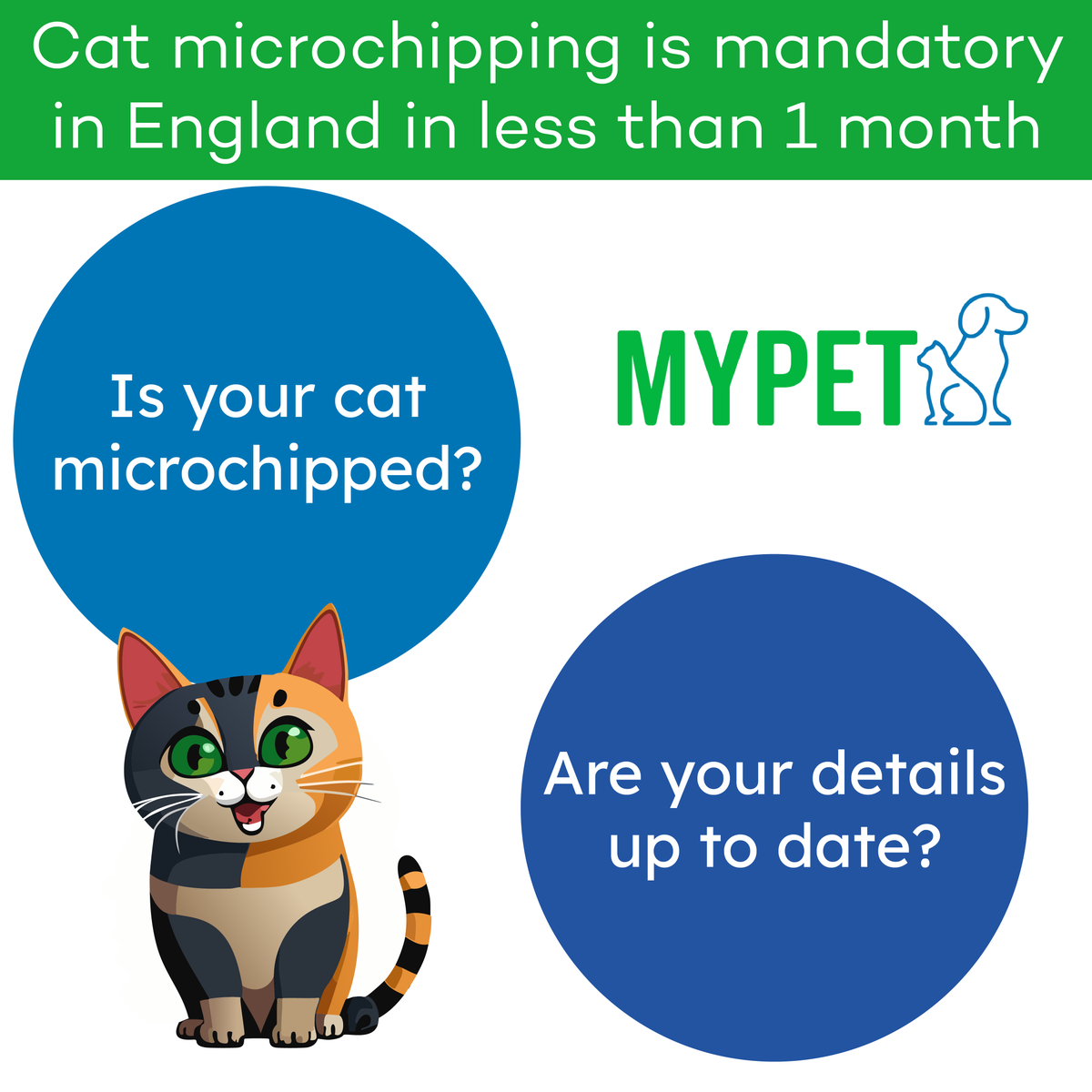 It will be mandatory on 10th June for cats to be microchipped. Is your cat microchipped? Is your cat's microchip registered?

If you're not sure you can search your pet's microchip here to check if they are registered: hubs.la/Q02xGy0h0

#protectyourpet #catmicrochipping