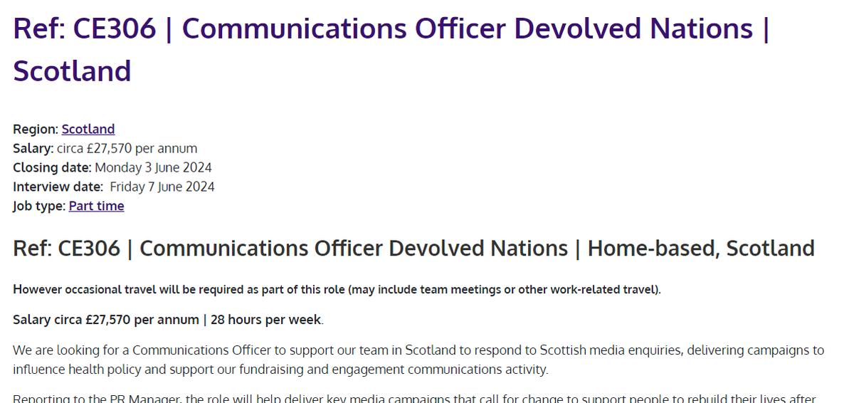 We're recruiting? Come join the Stroke Association team in Scotland as our new Communications Officer. Great cause, great organisation, great team. Happy to discuss if that would help ...... @StrokeScotland goodmoves.org/vacancy/a4sP10…