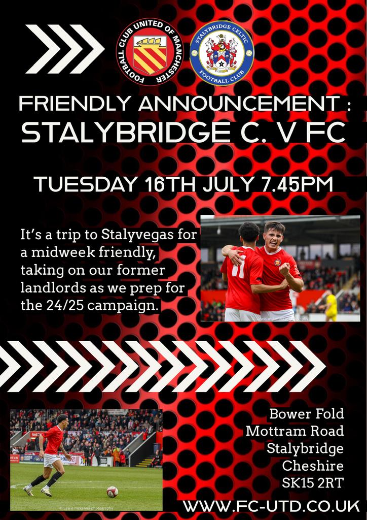 🆕 Friendly game v @StalyCelticFC We return to Bower Fold as we take on the non-league legends at their gaff, in a midweek friendly 📅 Tuesday 16th July 📍Bower Fold, Stalybridge. 'Pay what you can afford' Season tickets on sale now⤵️ fc-utd.co.uk/news-story/202… 🟥🟥⬜⬛⬜🟥🟥