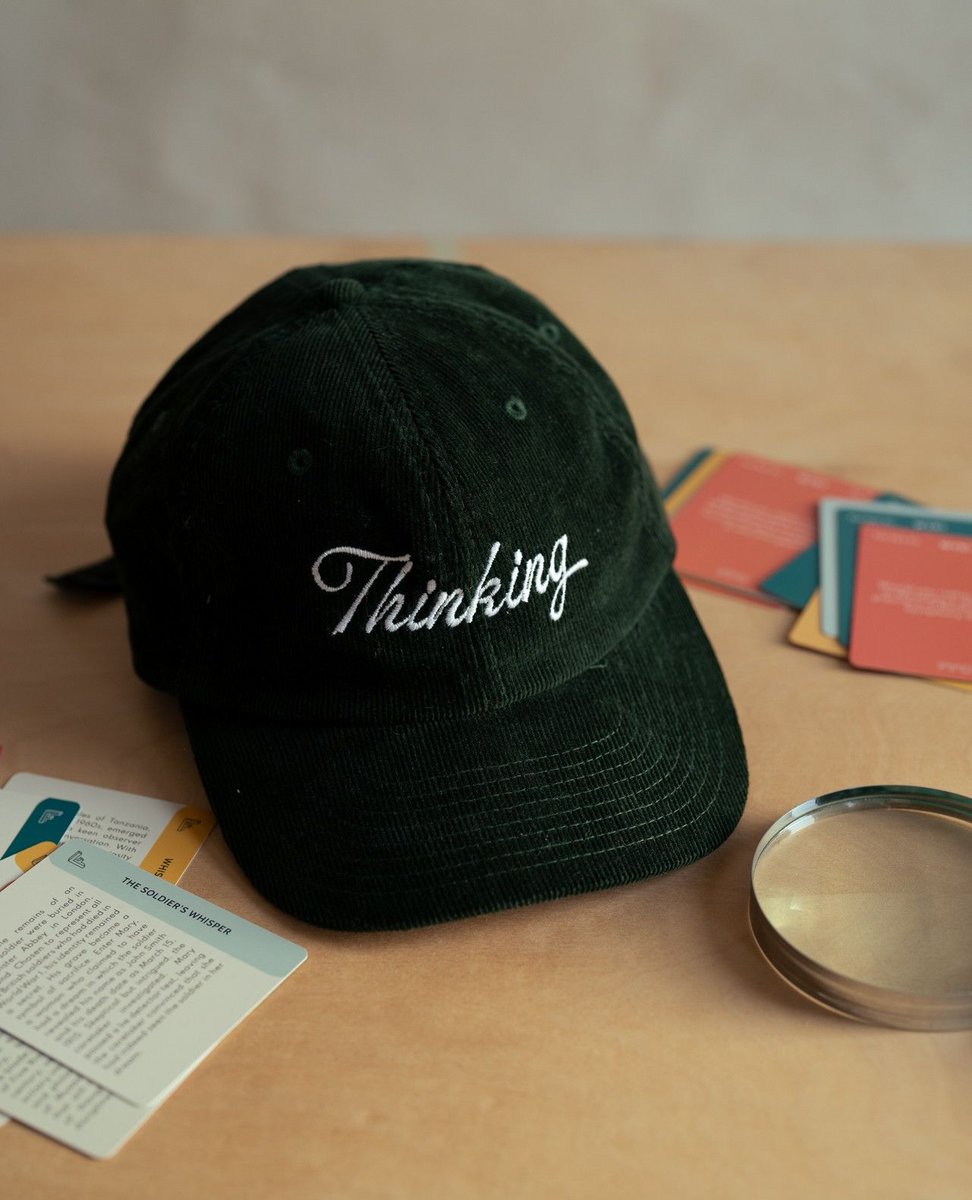 FunFactCo's tweet photo. Thin King? No no, thinking. It's a thinking cap. The perfect dad hat for the person who loves dad jokes, and being smart. https://t.co/7OIvsm76OB