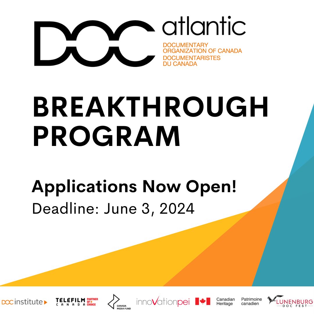 📢 Calling all Indigenous, Black, and/or People of Colour filmmakers in #AtlanticCanada! Applications for the third annual DOC Atlantic Breakthrough Program are now open 🎥⏰ No experience needed, and it's free to apply. Deadline is June 3, 2024! bit.ly/3UNmpSN