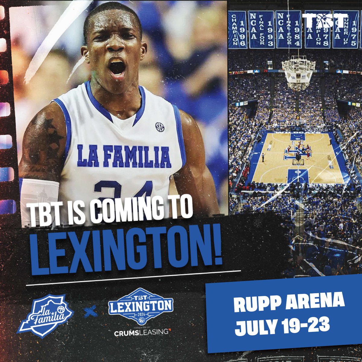 Are you missing basketball season already? We sure are! Luckily TBT is bringing the heat to Rupp Arena with the Lexington Regional from July 19-23. Featuring Kentucky alumni team La Familia! Get tickets now at ow.ly/R2Mj50RKLrv