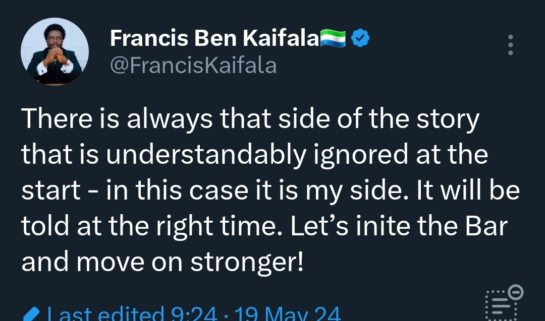 He tainted the image of our noble profession. Now he has the audacity to  play victim.
There is no 'ignored' side to the abuse of power u championed  yesterday.  Everyone  saw your actions and omissions. We risked lives, went  to kenema to vote. U denied  us our rights. Shame!