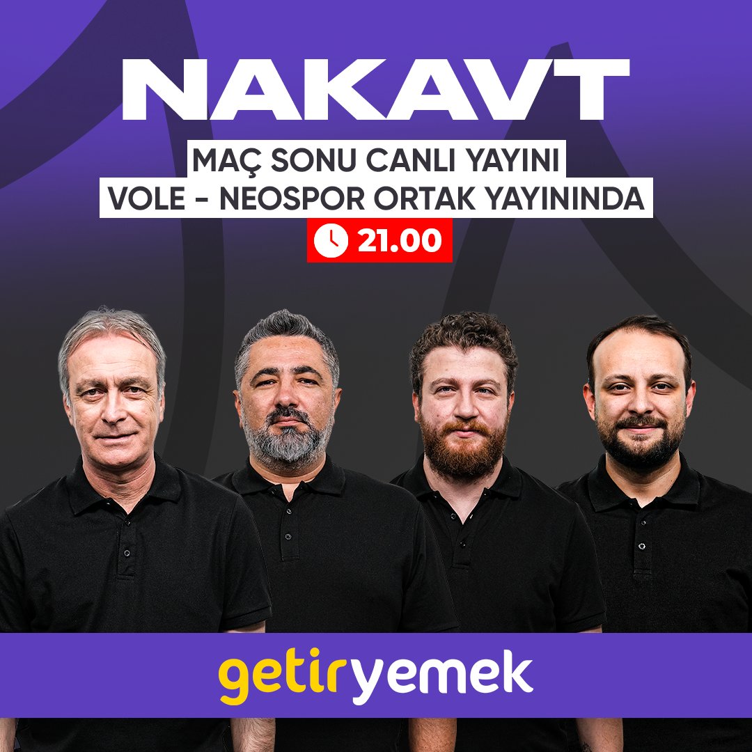 ⚽️ GetirYemek'in sunduğu NAKAVT, saat 21.00'de CANLI yayınla VOLE YouTube kanalında! 🆚 Galatasaray - Fenerbahçe 🎙️ Önder Özen, Serdar Ali Çelikler, Uğur Karakullukçu, Onur Tuğrul