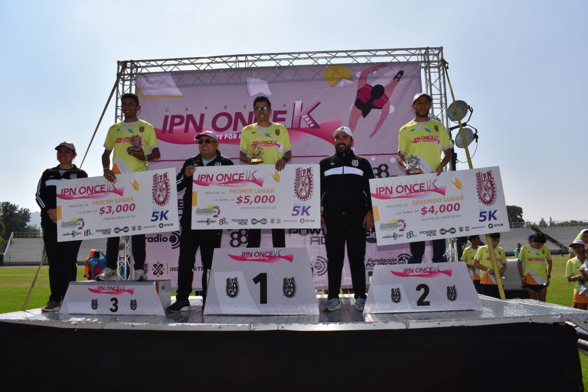 Los ganadores de 5 km en la Categoría varonil son: Hesiquio Flores 🥇 Juan Pablo Espinoza🥈 Guillermo Baca 🥉 #CarreraIPNOnceK2024 #OrgullosamentePolitécnicos #Huélum