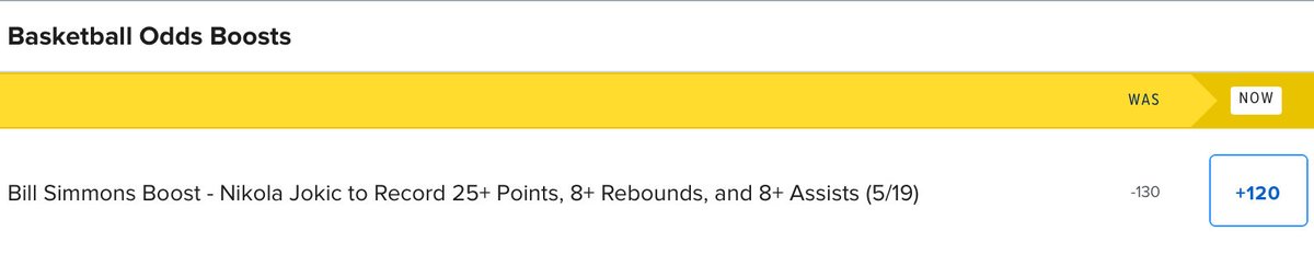 Did a special Jokić Game 7 parlay boost for @fdsportsbook. Game 7’s always slower/uglier, couldn’t make any number too high. But his playoff history says he’ll be all over this game. So… Jokic: 25+ pts 8+ asts 8+ rebs — boosted to +120 Go to BOOSTS on FD’s main page