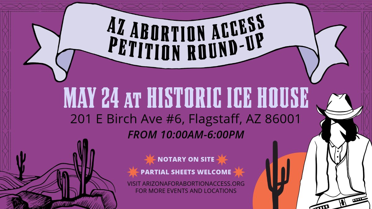 It's time to grab the lasso and round up those petitions! We're kicking off our statewide PETITION ROUND-UP this week - bring your sheets, full or partial, and get them notarized and turned in. Check ArizonaForAbortionAccess.org for more 🤠