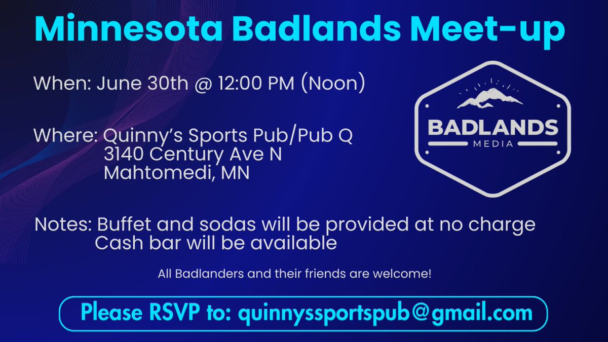I'll be attending this badlanders meet-up so you should too!

Make sure you RSVP if you plan on attending!