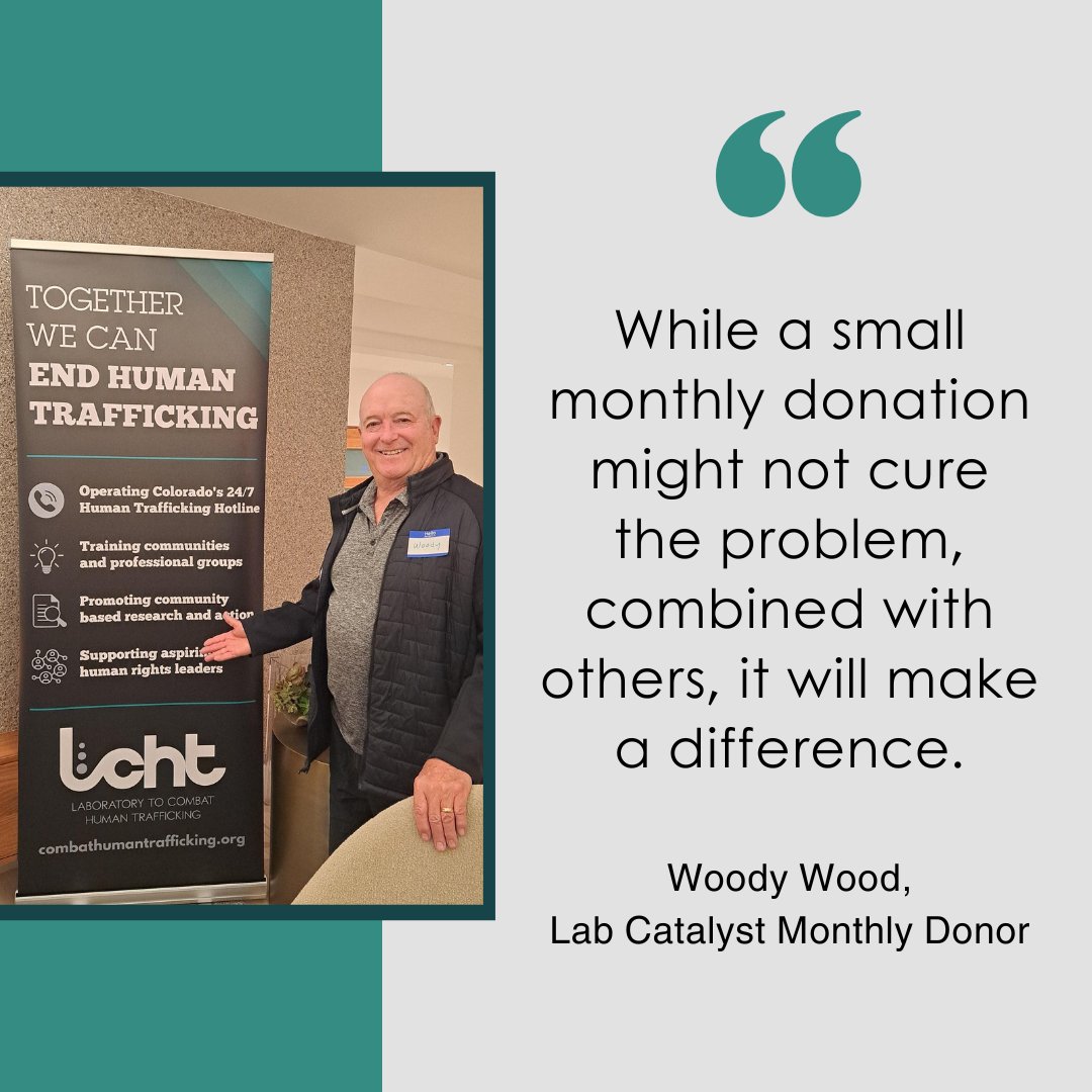 lab2cht's tweet image. Woody became interested in ending #HumanTrafficking after an LCHT team member came to his church to talk about how prevalent this issue is in #Colorado. Join Woody in being a part of the solution. Become a #LabCatalyst monthly donor today: combathumantrafficking.org/how-to-help/la…