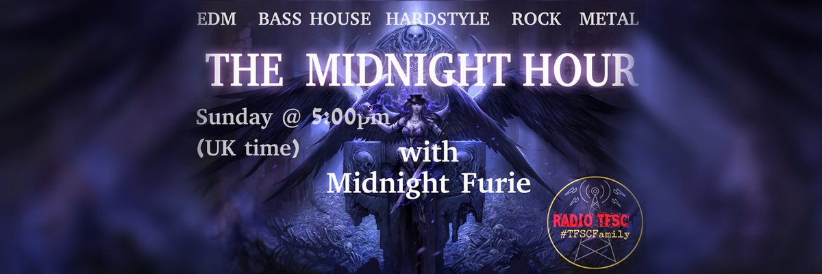 #Furieans On today's #TheMidnightHour #RadioShow 
<a href="/antiflvx/">Antiflvx</a> 
#Fibro 
<a href="/DamonSeanRush/">DJ Damon Rush</a>
#Coldwave #Darkwave #CyberSynth #BassHouse #NewMusic #TFSCFamily #Furielicious 
radiotfsc.com
@ChatsongMusic <a href="/ITHERETWEETER1/">theretweeter</a> <a href="/936Arrow/">Arrow Head ☠🎸☠</a> <a href="/dorner_martina/">Martina Dörner</a> <a href="/AnjiPulling/">Anji</a> <a href="/skyqode/">Andy Skyqode</a> <a href="/DistroKid/">DistroKid</a>