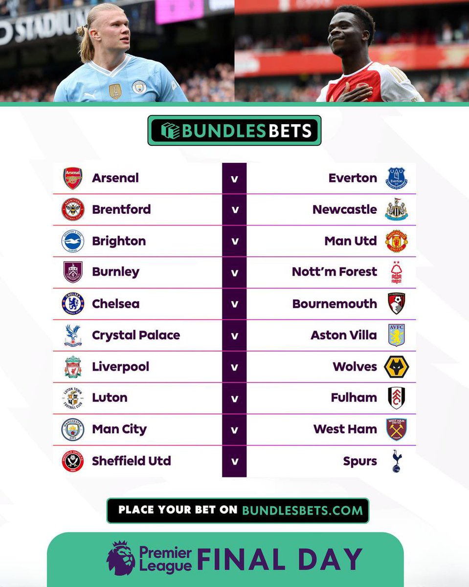 Premier League’s final day 👀🌟 It’s happening here, place your predictions to be apart of all the action!! → bundlesbets.com