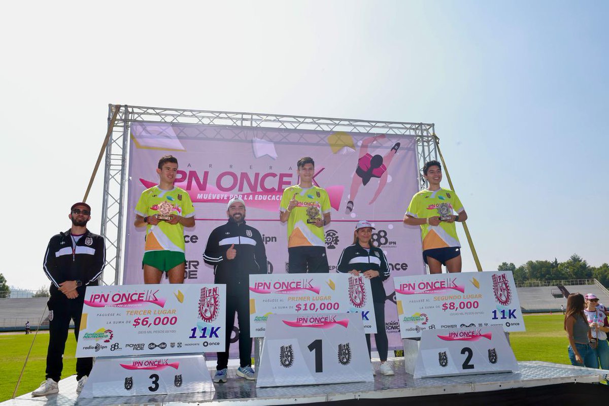 Nuestros ganadores de la Categoría de 11 km fueron: 🥇Brandon Hernández 🥈Abraham Hernández 🥉Bryan Rodríguez ¡Felicidades por demostrar su #OrgulloPolitécnico! #CarreraIPNOnceK2024