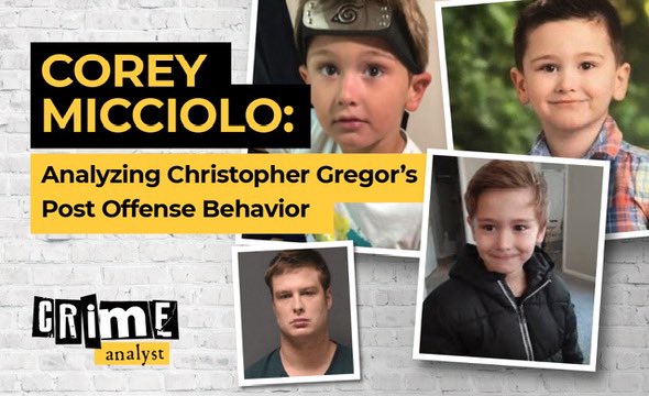 New Video 🚨Corey Micciolo: Why I Believe Christopher Gregor Is Guilty. I break down Christopher Gregor's behavior on April 2nd, the day six year old Corey Micciolo died in the hospital, as well as analyzing his phone data and the police stop on April 4 2021, which was recorded