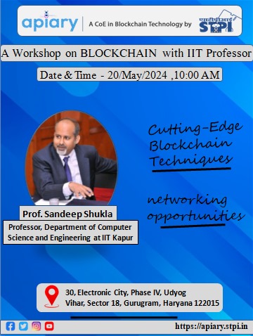 We are thrilled to announce a #workshop on use of #BlockchainTechnology by @sandeepkshukla, Prof. @IITKanpur for how well do you know Blockchain and Tokenization, Payment, Identity & other application @ApiaryIncubator for the Startups @arvindtw @DeveshTyagii @er_ashokg