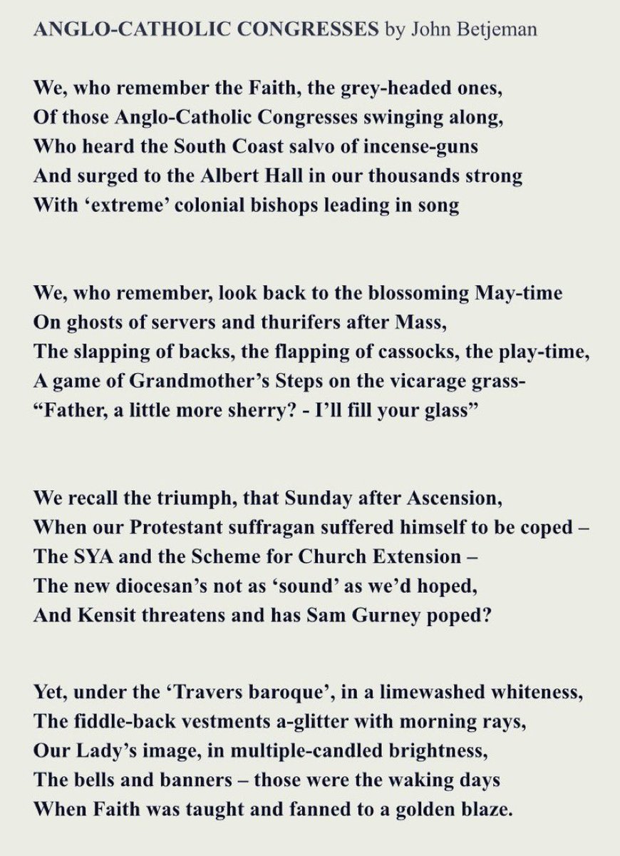 Sir John Betjeman died on this day in 1984. Here is his famous poem about the glory days of Anglo-Catholicism during his youth in the first half of the 20th century.
