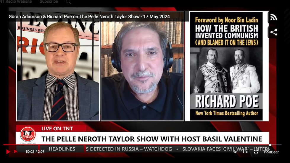 I discussed my new book on TNT: HOW THE BRITISH INVENTED COMMUNISM (AND BLAMED IT ON THE JEWS) My segment starts at 37:45 Host Basil Valentine (standing in for Pelle Neroth Taylor) tntvideo.podbean.com/e/goran-adamso…