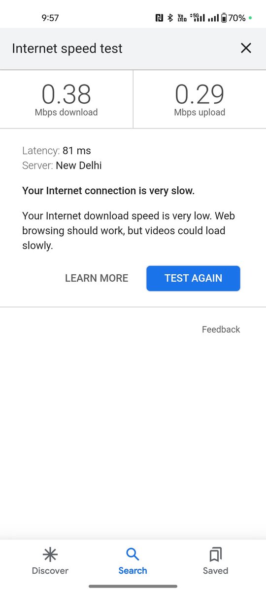 यह गोरखपुर शहर की 5G जिओ की स्पीड है पिछले 10 दिन से लगातार शिकायत करने के बाद भी गोरखपुर जिओ टीम के पास संपर्क करके शिकायत दूर करने का समय नहीं है सिर्फ मैसेज मैसेज और ट्वीट ट्वीट खेल खेला जाता है।@JioCare @reliancejio @RIL_Updates @JioNews @ril_foundation