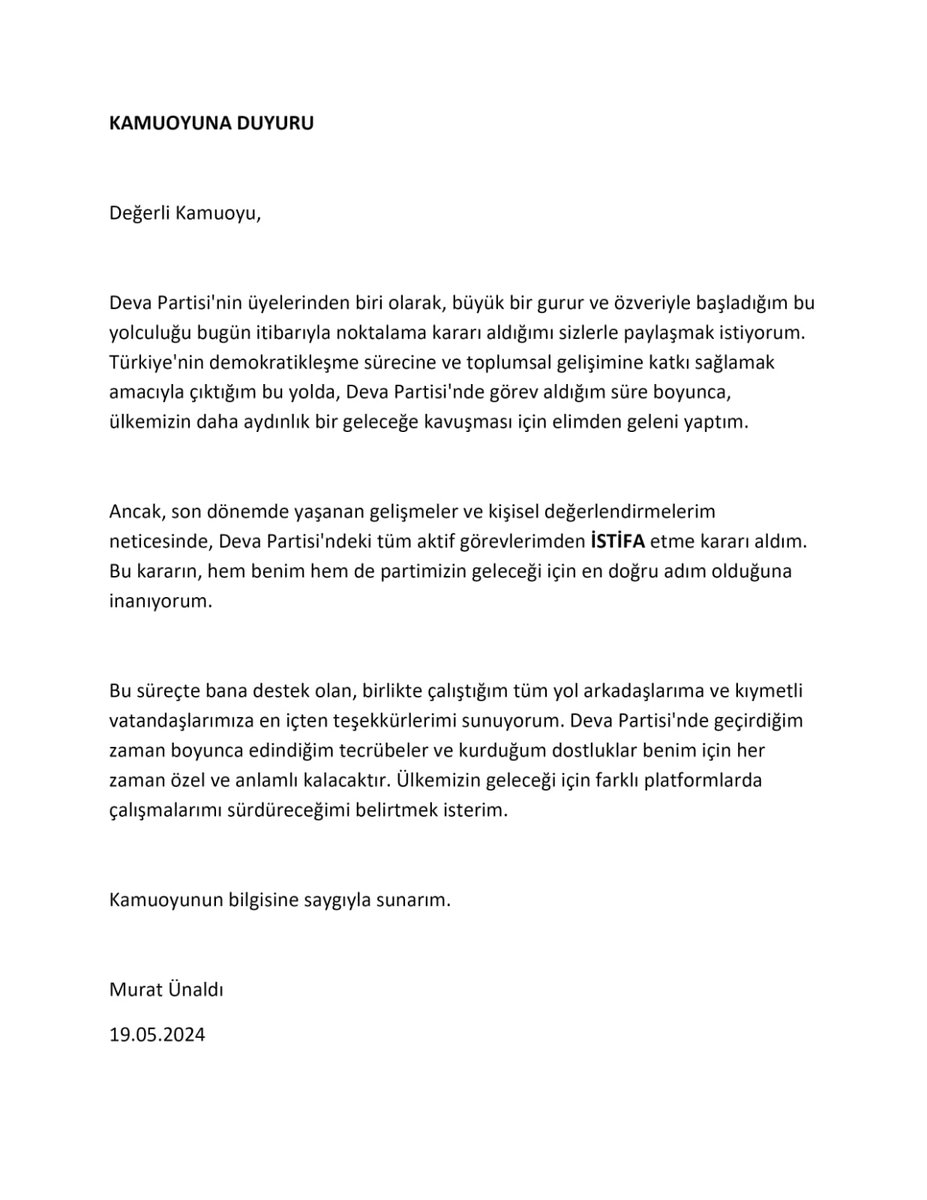 Deva Ailesi  Ve Kamuoyuna Saygılarımla.