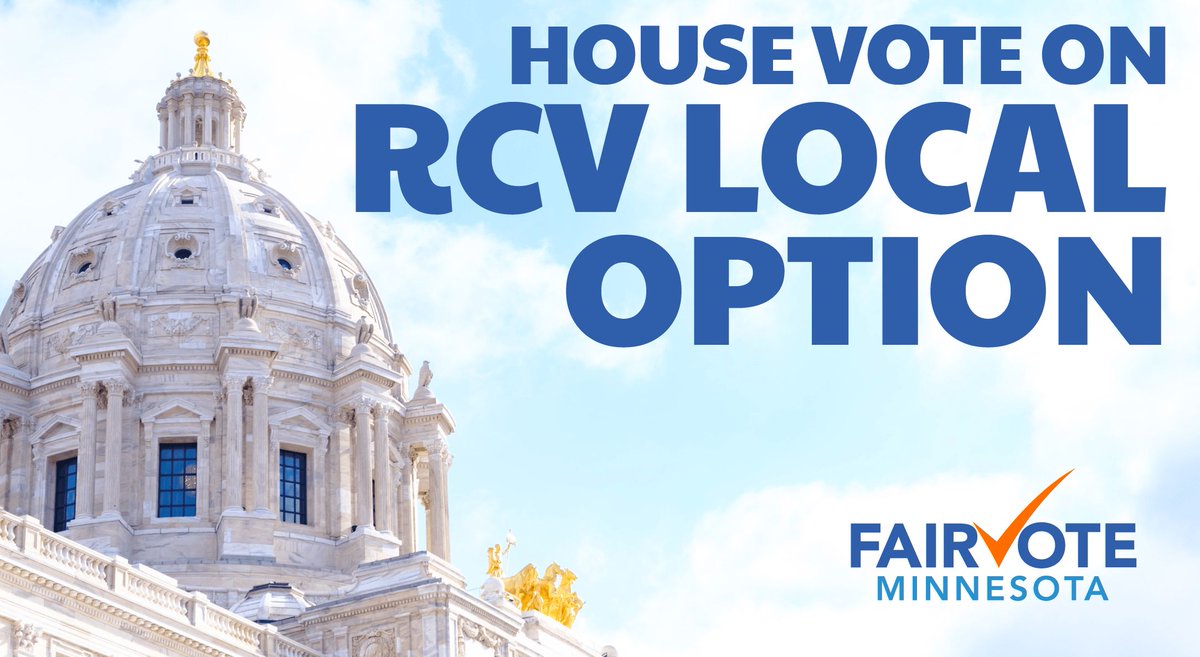 🚨 The RCV Local Option is on the schedule TODAY after the rideshare bill! If you can, join us now at the Capitol! When you get there, go to the ground floor entrance and push the call button to be let in. #mnleg #rankedchoicevoting