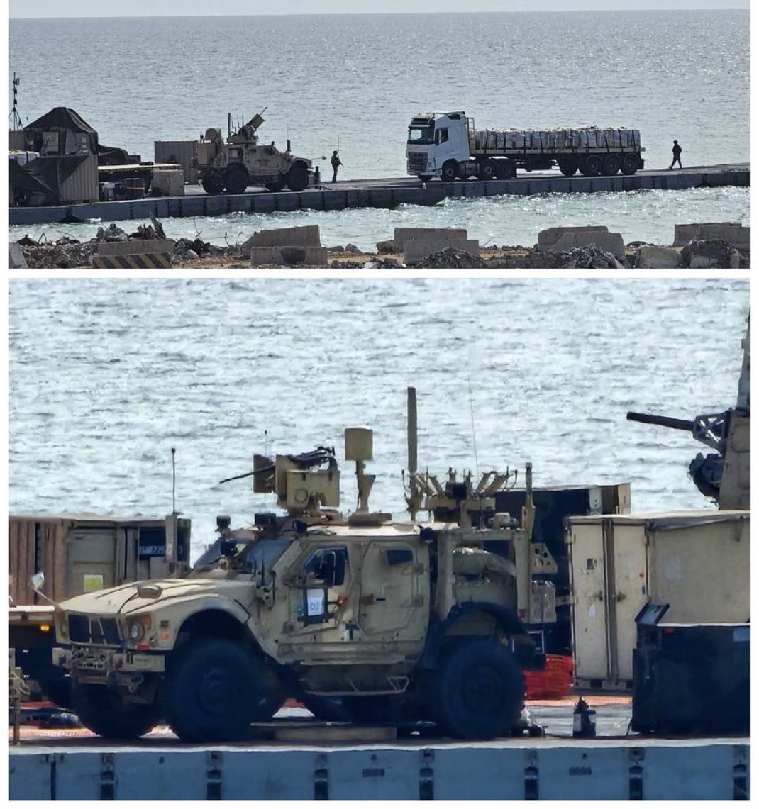 🚨Humanitarian port or military base?

The Biden Port is gradually being transformed into a military base under the guise of humanitarian purposes.

In the pictures, we see the American C-RAM air defense system protecting the floating port in the Gaza Strip.

Additionally, the