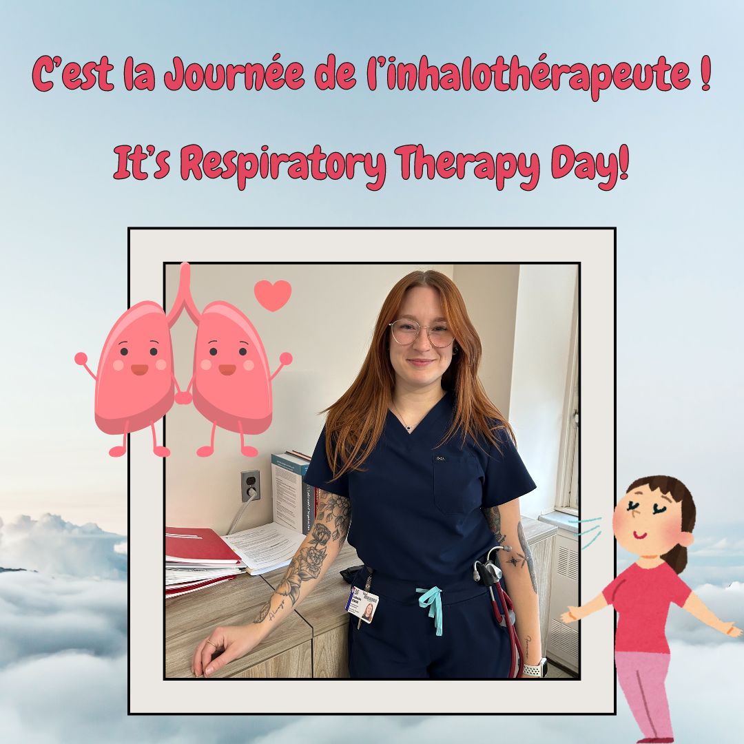 🎈 It’s Respiratory Therapy Day! Catherine Renaud is a respiratory therapist (RT) at the MUHC. 💨 Thank you, Catherine, and all your colleagues, for the excellent work you do. 🙏 To learn more about her important role at the MUHC: 🔗 muhc.ca/news-and-patie…