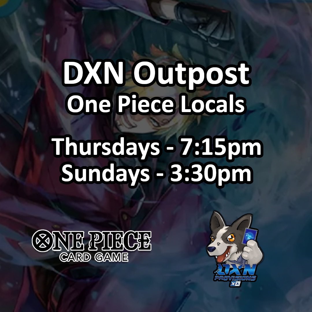 DXNOutpost's tweet photo. What an incredibly PACKED Sunday we have for you!
Starting off with Digimon BT-16 PreRelease, then One Piece Locals, and ending with our FIRST OFFICIAL Lorcana League! 
It’s sure to be an adventure! Will you come along for the ride? https://t.co/PkaeMBhbEE